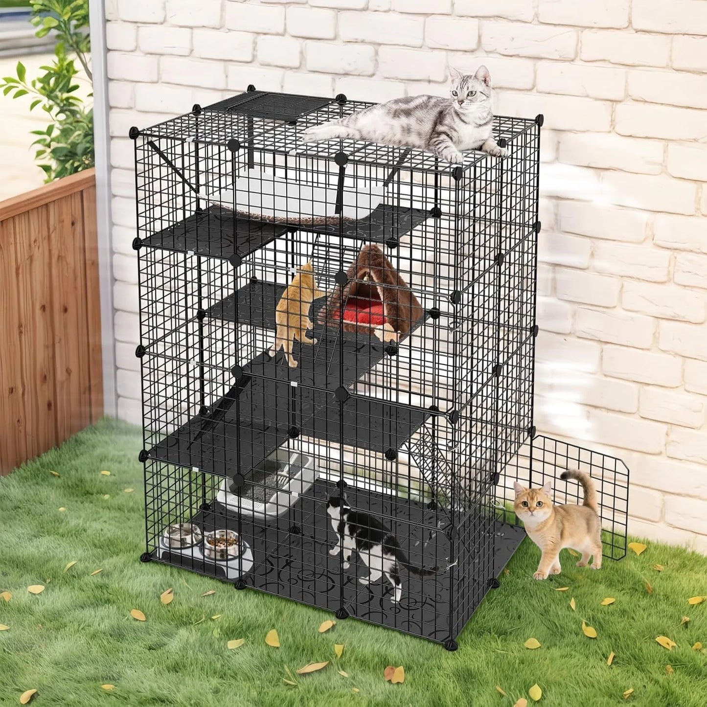 4-Tier Cat Cage Indoor Enclosure DIY Cat Playpen Metal Kennel with Extra Large Hammock, Catio Ideal for 1-3 Cats, F