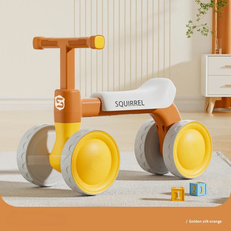Baby Balance Bike 4-Wheel Walker with No Pedal First Toddler Outdoor Ride-On Toy Kids Birthday Gift for 1-3 Year Olds