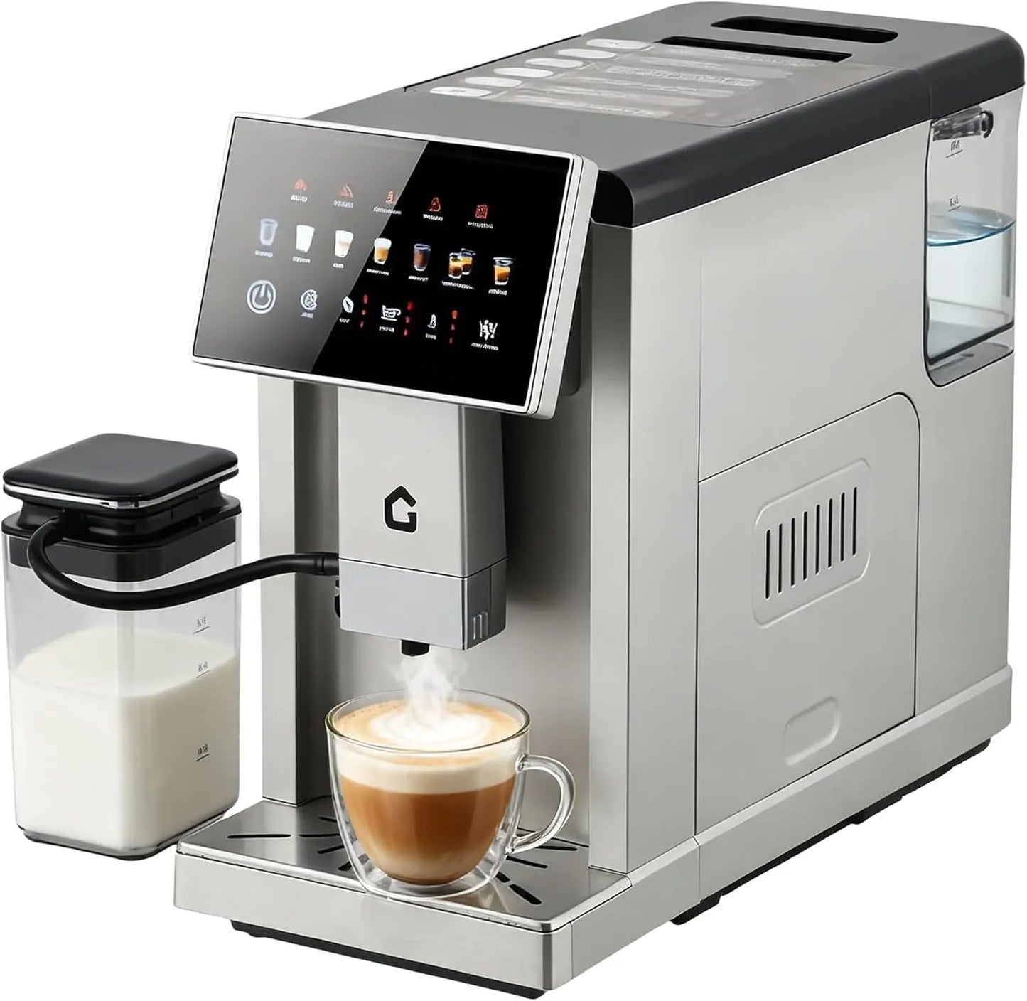 3rd-Gen Espresso Coffee Maker with Milk Frother - Removable Brewer & Grinder, Adjustable Coarseness/Flavor, Detachable Milk Tank