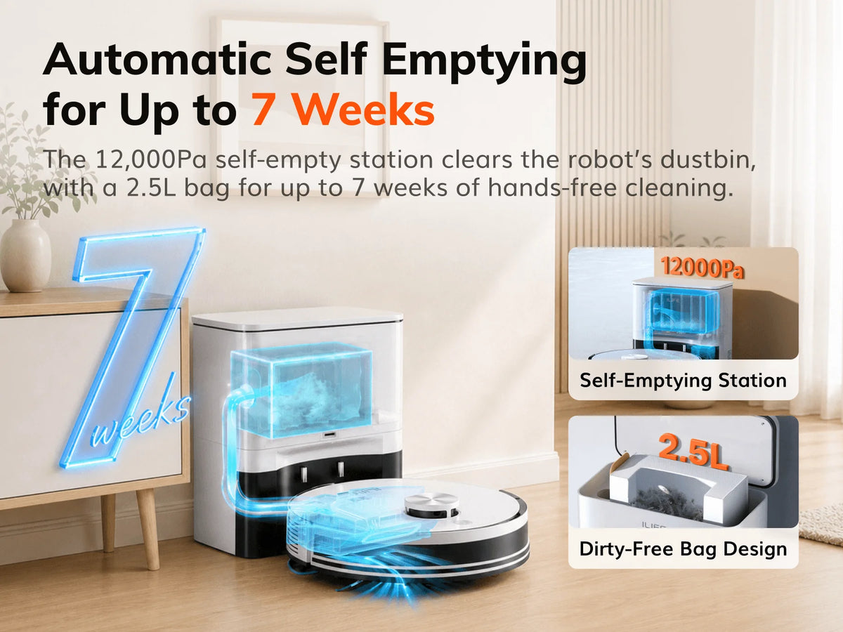ILIFE A30 PRO 5000Pa Suction, Robot Vacuum and Mop Combo, Self Emptying, 60 Day Capacity, App/Remote, 180 Minute Running Time