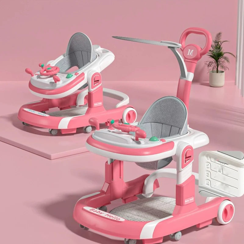 2 In 1 Baby Walker Toddler Baby Push Walker Removable Feeding Tray And Music Tray Foldable Walker Child Handcart Anti Rollover