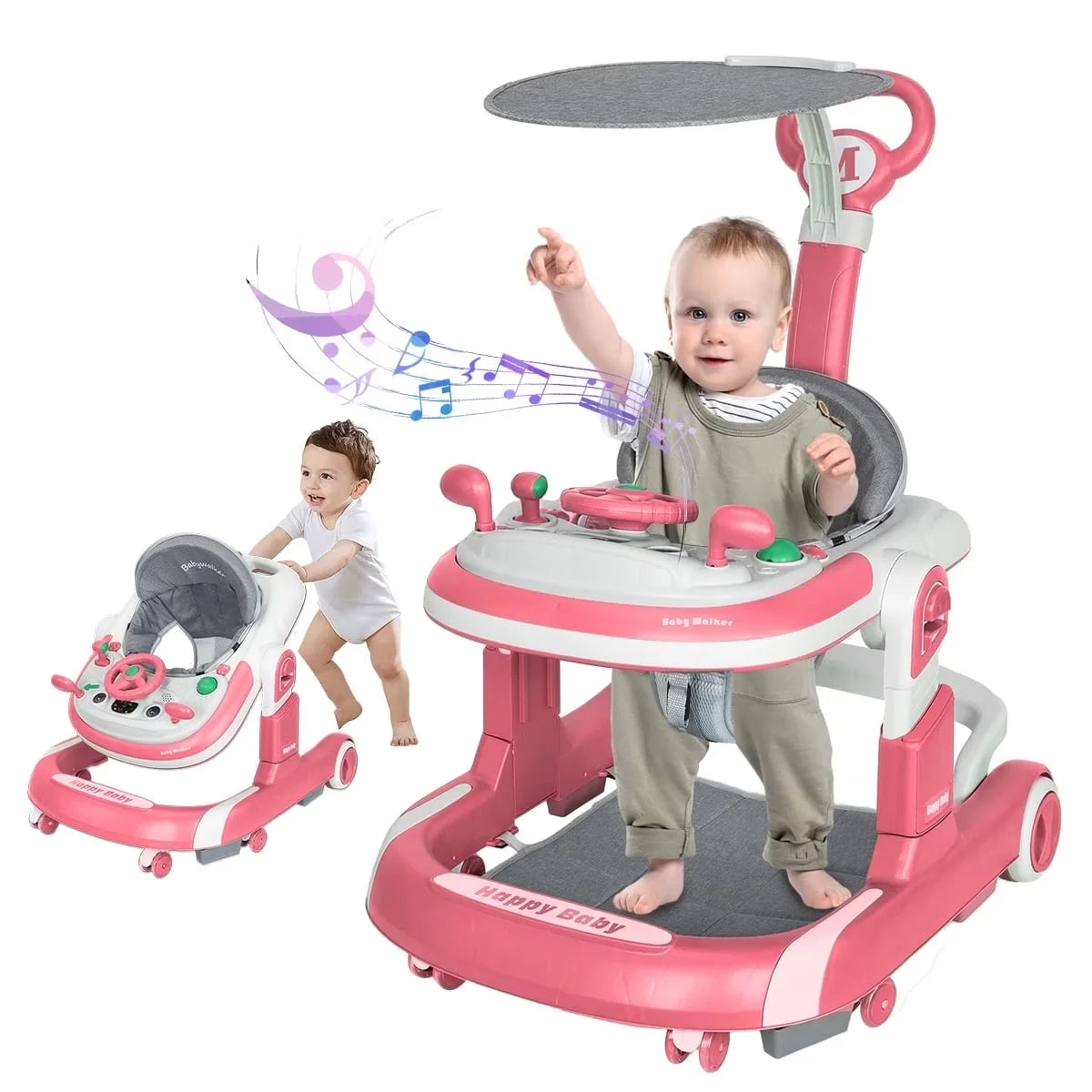 5 in 1 Baby Infant Walker Anti-Rollover Walker with Learning Toy for Infants anti-rollover Multifunctional Without Battery