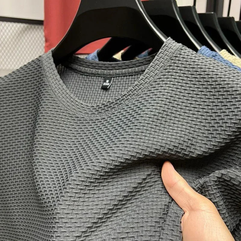 Summer Ice Silk High-End Solid Color High Quality Short Sleeve T Shirts Men's Breathable Fashion T-Shirt Male Brand Clothes