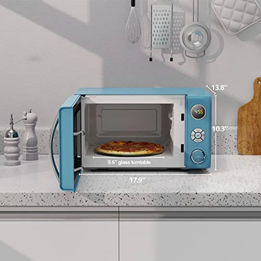 Retro Microwave Oven with LED Lighting Pull Handle Design Child Lock Bebop Color Energy Efficient
