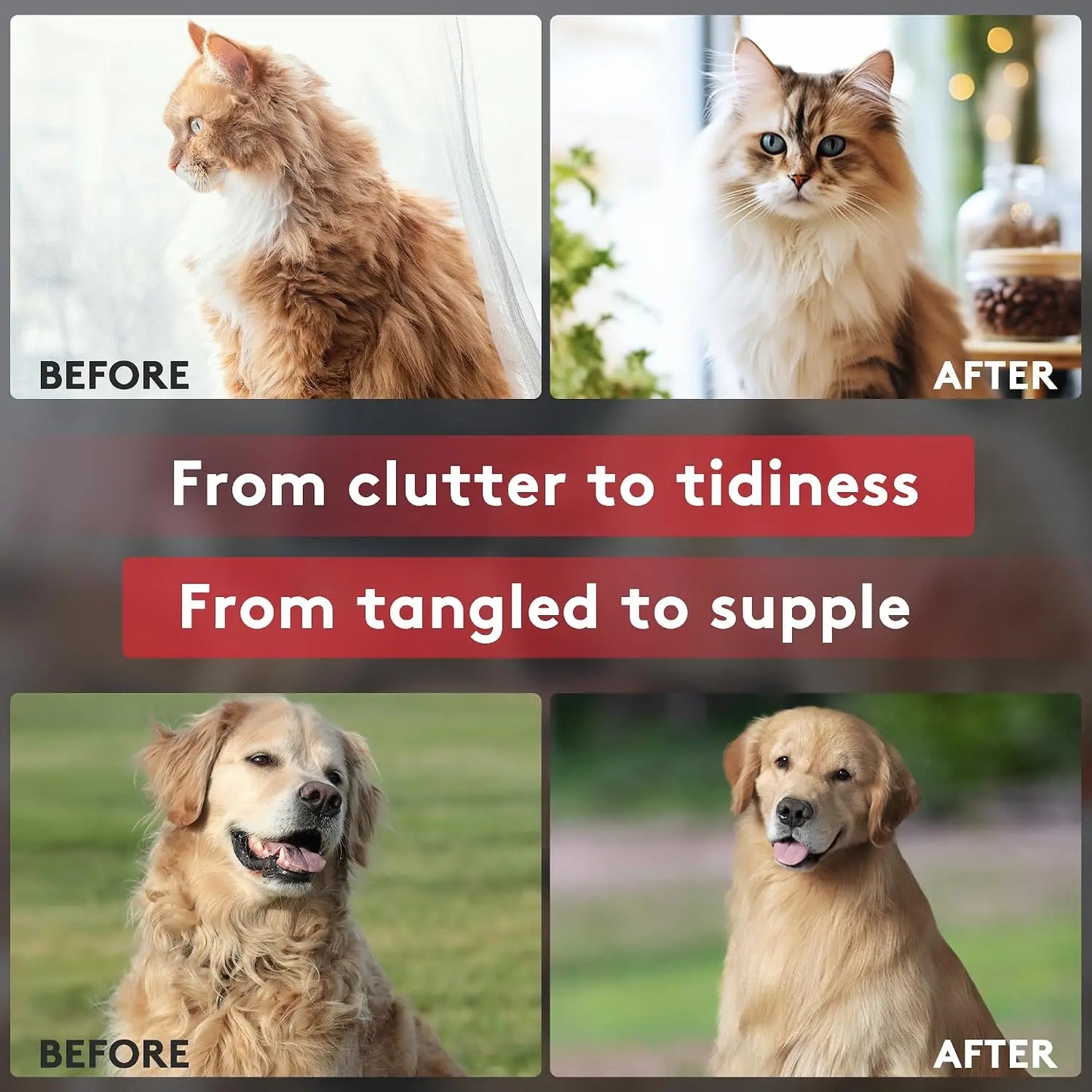 Deshedding Dog Brush for Long Haired Dogs Cats, Undercoat Rake, Dematting Tool, Metal Pet Comb, Red