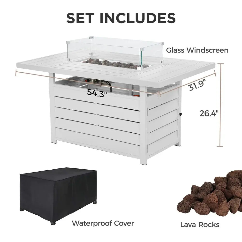 54.3 Outdoor Patio Aluminum Fire Pit Table, 50000 BTU CSA Certified Propane Gas Fire Pit, Rectangular Fire Table w Stainless Bu