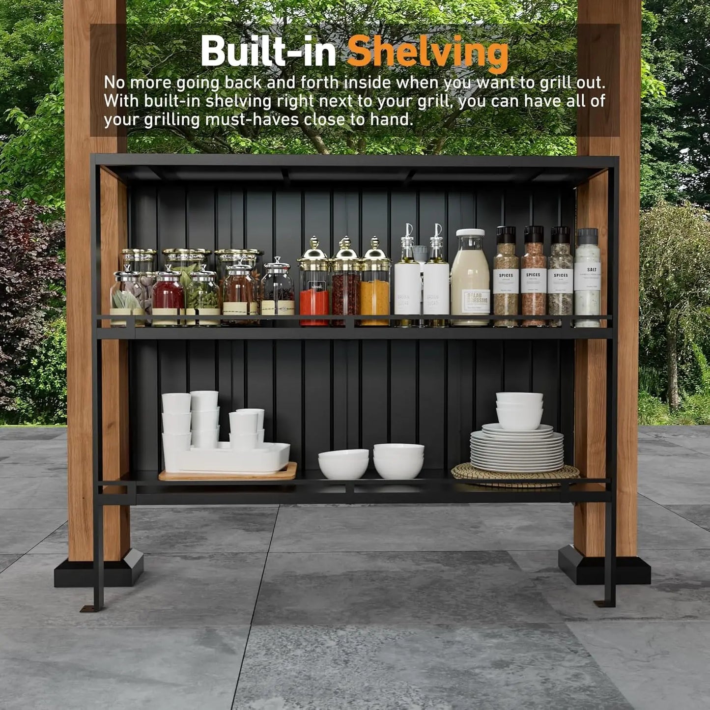 Modern Shade Woodberry Grill Gazebo 6' X 12', Cedar Wood Gazebo with Dual bar Tops & Shelves, Patio Bar with Galvanized, Custom