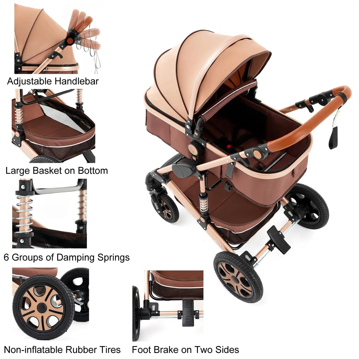 Baby Stroller Combo Car Seat  Infant Pushchair with Carry Cot Foldable Reversible Pram,Travel System with Isofix Base Upto 55lbs