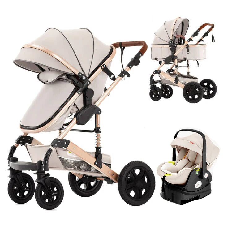 Baby Stroller Combo Car Seat  Infant Pushchair with Carry Cot Foldable Reversible Pram,Travel System with Isofix Base Upto 55lbs