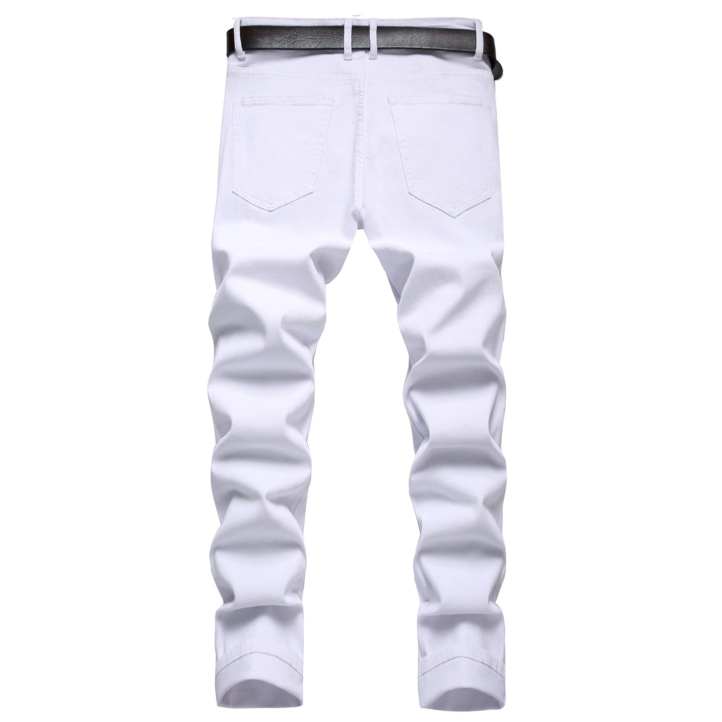 Men's White Slim Straight Biker Jeans, Fashion Hole Casual Jeans, Suitable for All Seasons