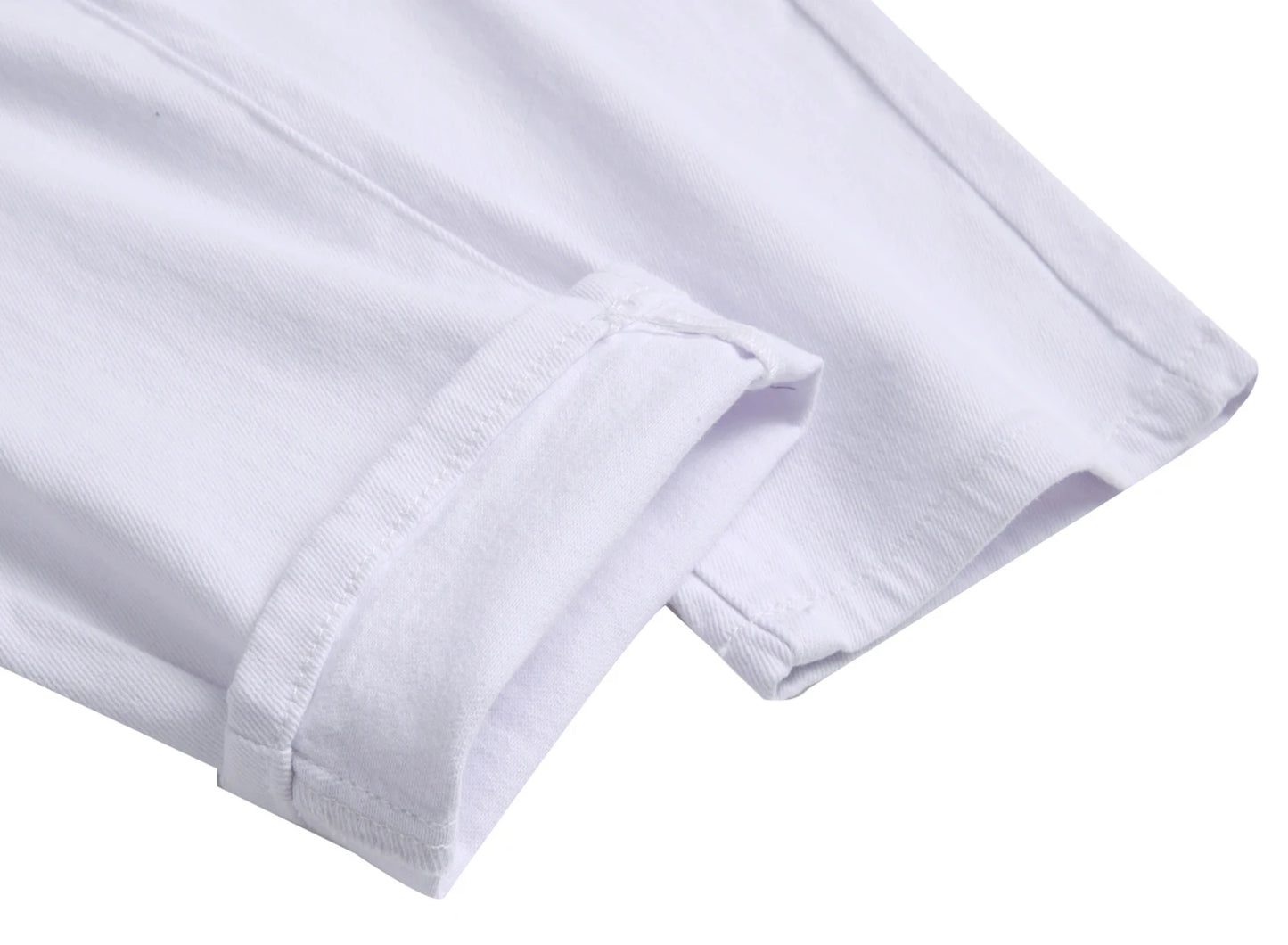 Men's White Slim Straight Biker Jeans, Fashion Hole Casual Jeans, Suitable for All Seasons