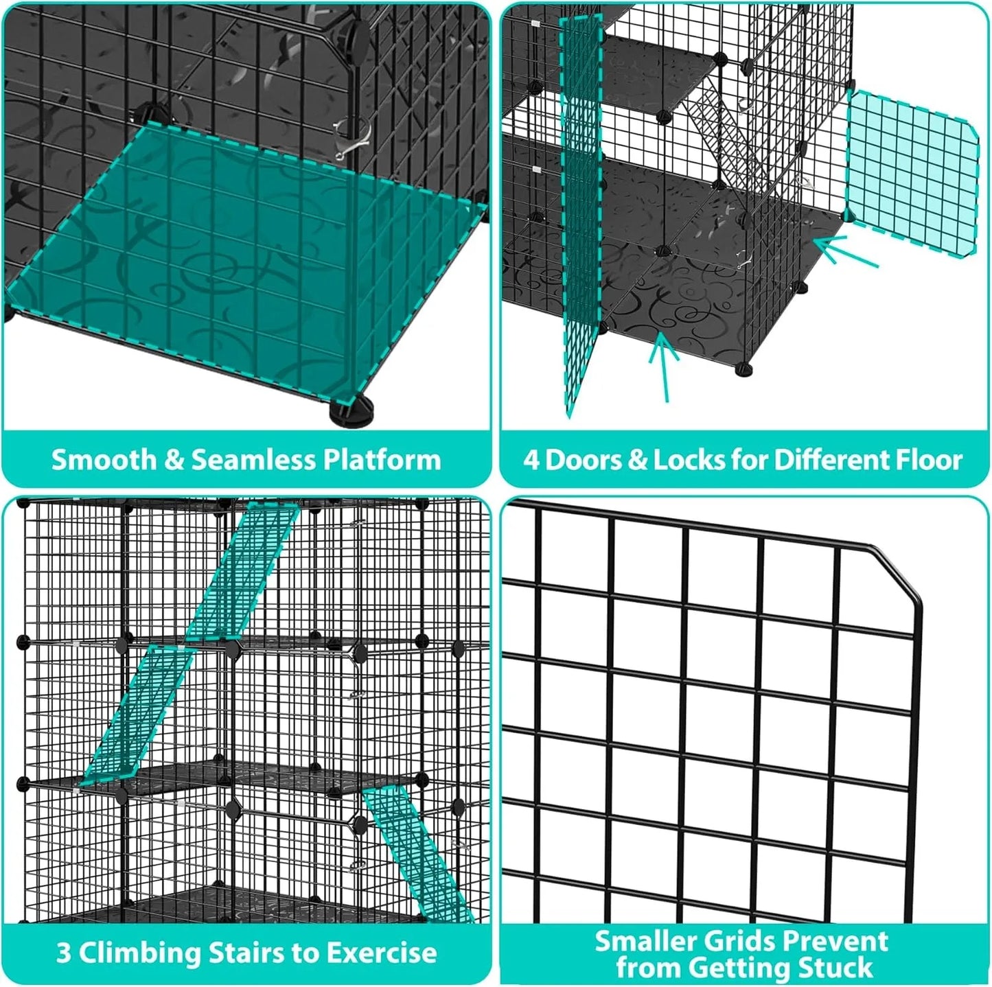 4-Tier Cat Cage Indoor Enclosure DIY Cat Playpen Metal Kennel with Extra Large Hammock, Catio Ideal for 1-3 Cats, F