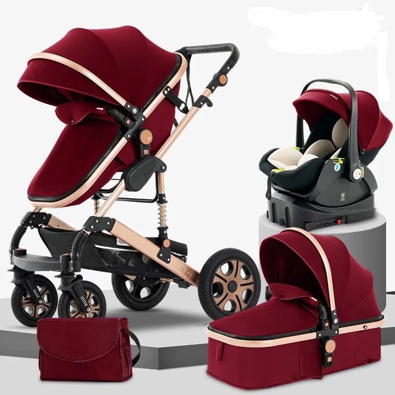 Baby Stroller Combo Car Seat  Infant Pushchair with Carry Cot Foldable Reversible Pram,Travel System with Isofix Base Upto 55lbs