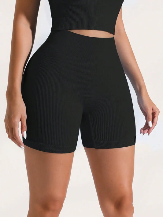 Women's Shorts, Outdoor Vacation Wear, Solid Color Versatile, High Waist Shorts For Summer, Seamless Knit, Comfortable, Suitable For Sports, Gym, Running, Tennis, Yoga, Pilates, Casual Daily Wear, Classic Ribbed, Mesh Sexy St