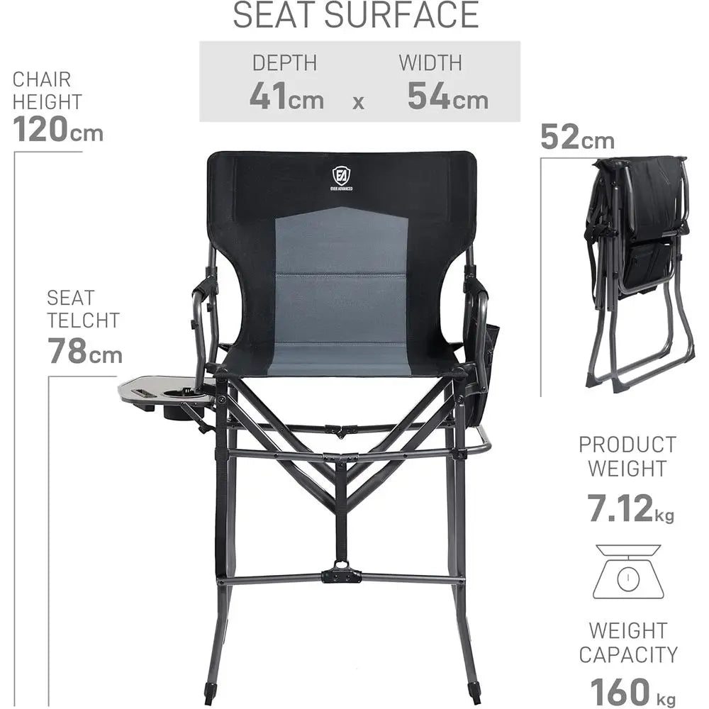 30.7 Tall Portable Camping Chair with Side Table, Ideal for Outdoor Events and Makeup Artists, Supports 350lbs