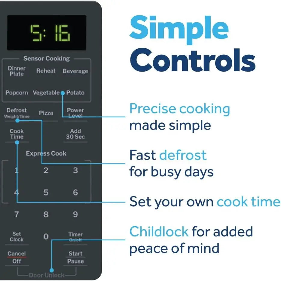 Countertop Microwave Oven, 1,150-watt Capacity, 1.6 CuFt., 8 Auto Setting Cooking Settings, Child