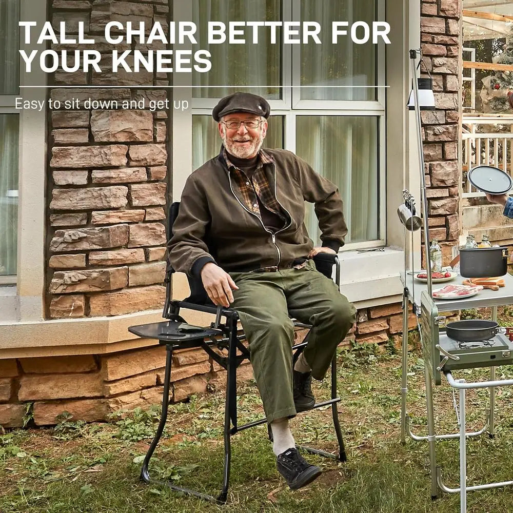 30.7 Tall Portable Camping Chair with Side Table, Ideal for Outdoor Events and Makeup Artists, Supports 350lbs