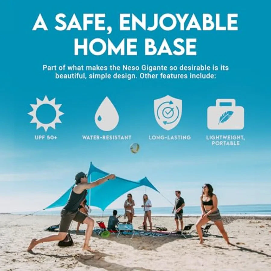 Portable beach tent for family outings, lightweight polyester fabric, navy blue, UPF 50+ sun protection and patented reinforced