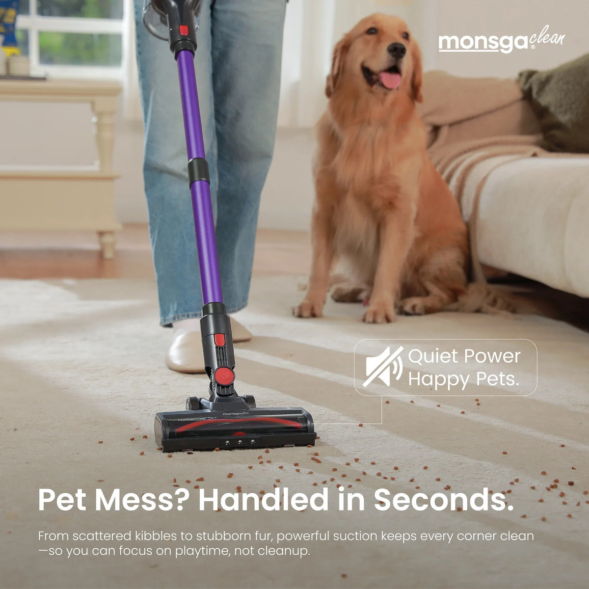 Monsga 55KPA 450W Cordless Vacuum Cleaner, Vertical Vacuum Cleaner Anti-Tangle Brush, Handheld Stick Vacuum Cleaner for Home, Pet Hair, Carpet and Hard Floors