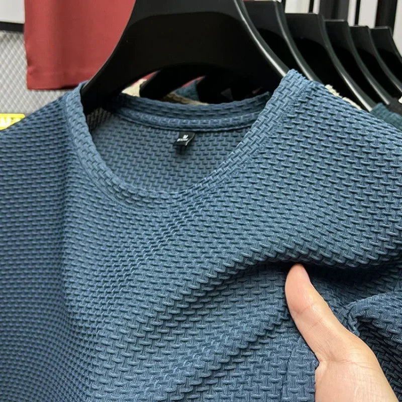 Summer Ice Silk High-End Solid Color High Quality Short Sleeve T Shirts Men's Breathable Fashion T-Shirt Male Brand Clothes