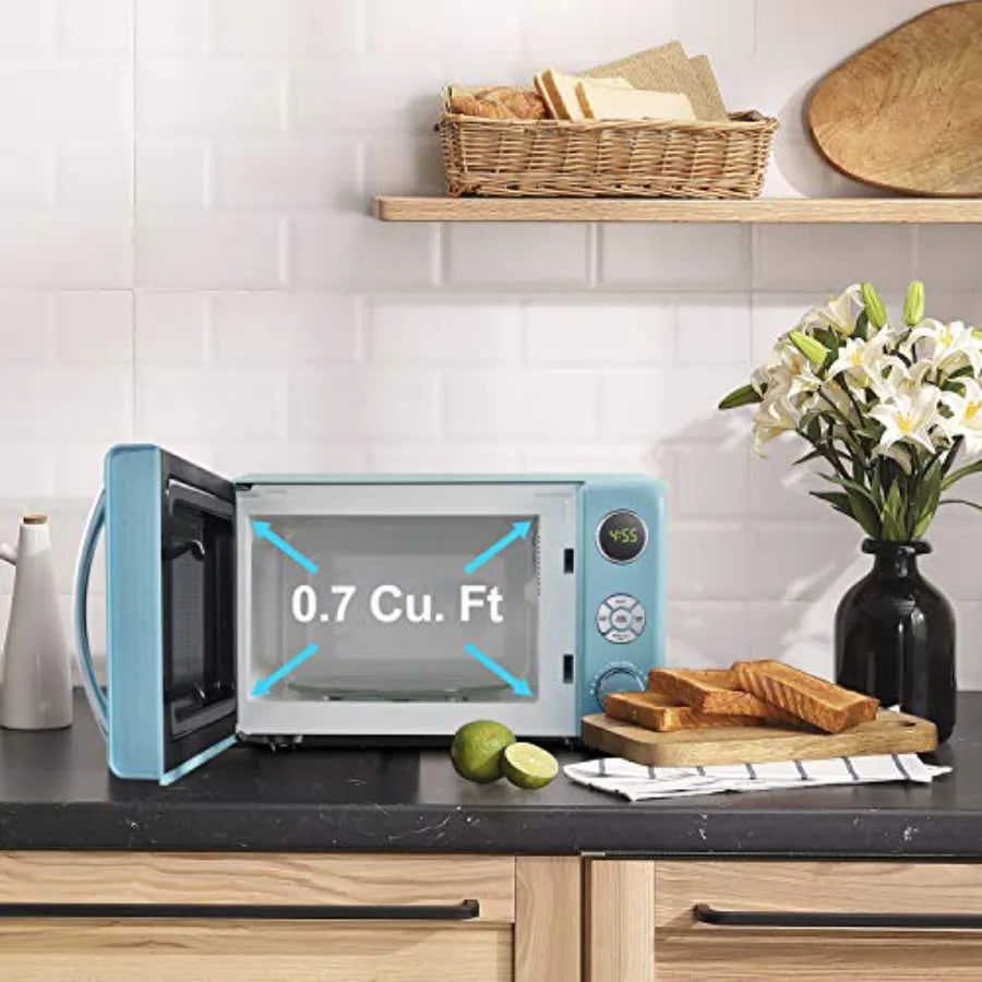 Retro Microwave Oven with LED Lighting Pull Handle Design Child Lock Bebop Color Energy Efficient