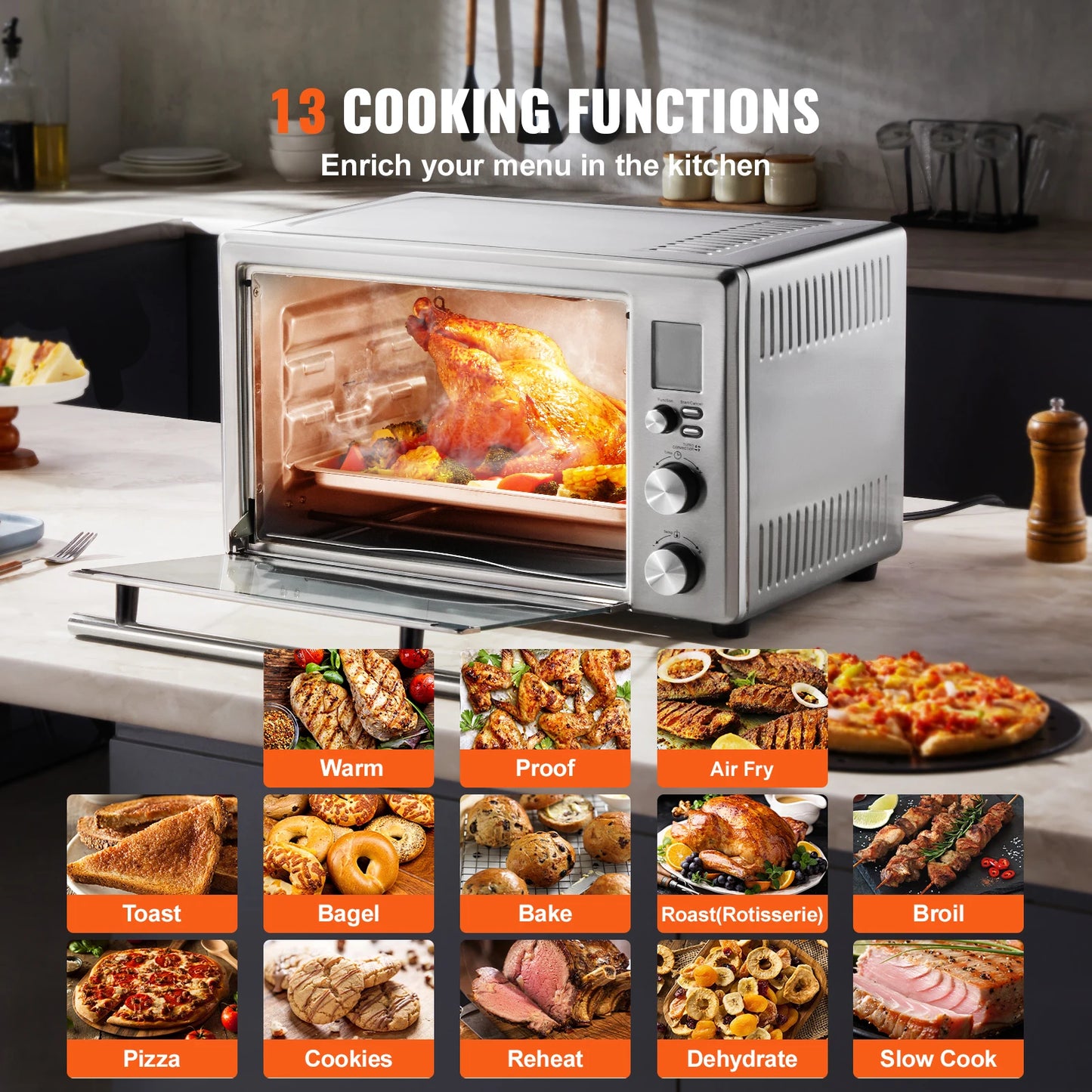 SucceBuy 13-IN-1 Air Fryer Toaster Oven 29.6Qt Convection Oven 1800W 2-Tier Toaster Countertop Combo Home and Commercial Use