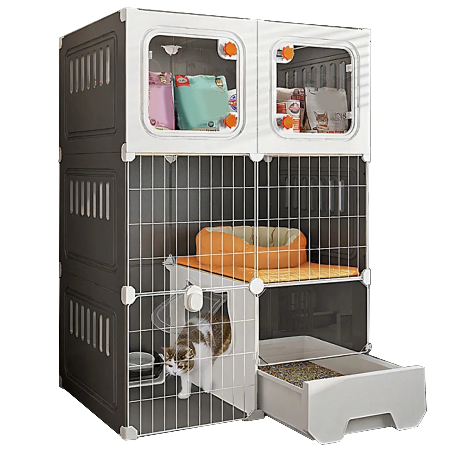 Large Cat Cage Indoor Metal Wire Cat Enclosure with Storage Cube Cat Bed Cat Crate Indoor Catio Scratcher Cats Litter Box