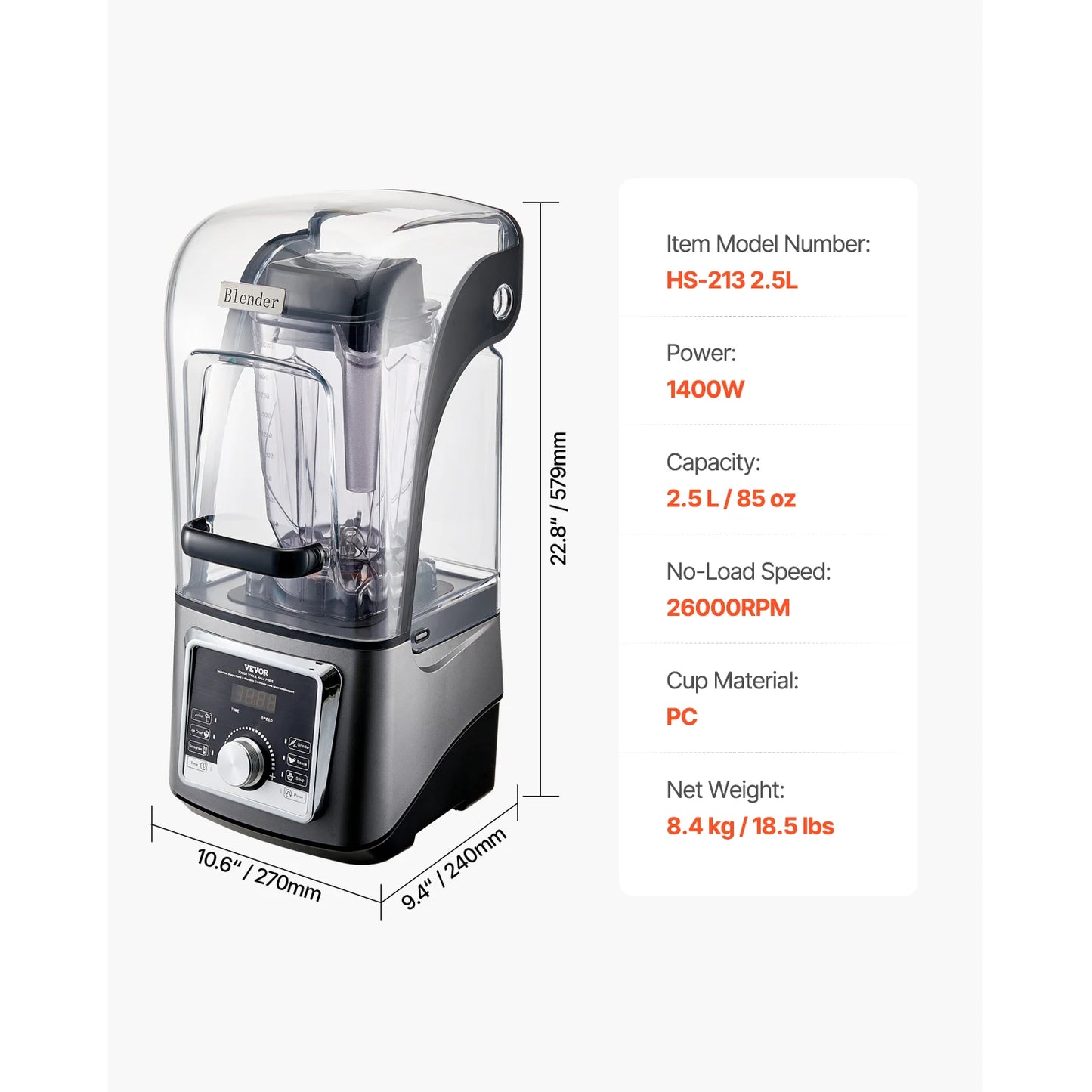 Succebuy 2.5L/3.5L Electric Blender for Smoothies 1400W Multi-Functional Food Processing Blender&Noise Cover for Kitchen