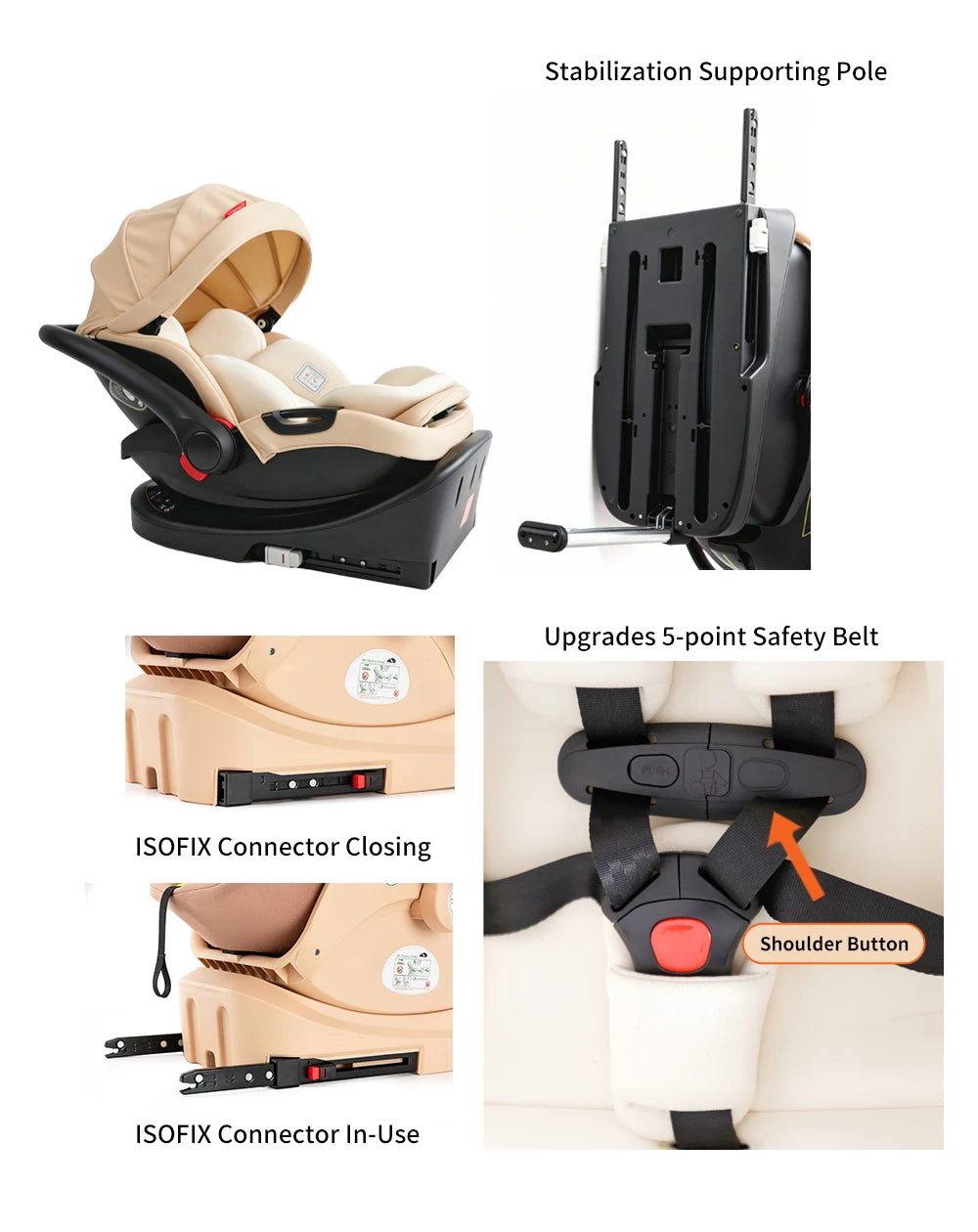 Baby Stroller Combo Car Seat  Infant Pushchair with Carry Cot Foldable Reversible Pram,Travel System with Isofix Base Upto 55lbs