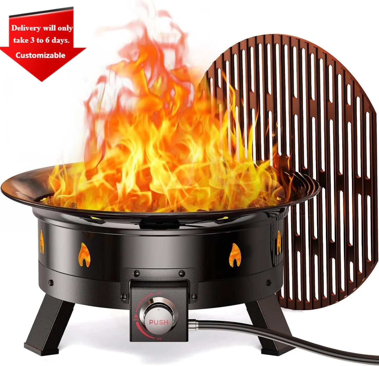 Large Propane Fire Pit 19 Inch, Gas Fire Pit with Grill Grate, Folding Legs,Hose Hooks, Propane Tank Holder, Cover & Carry Strap