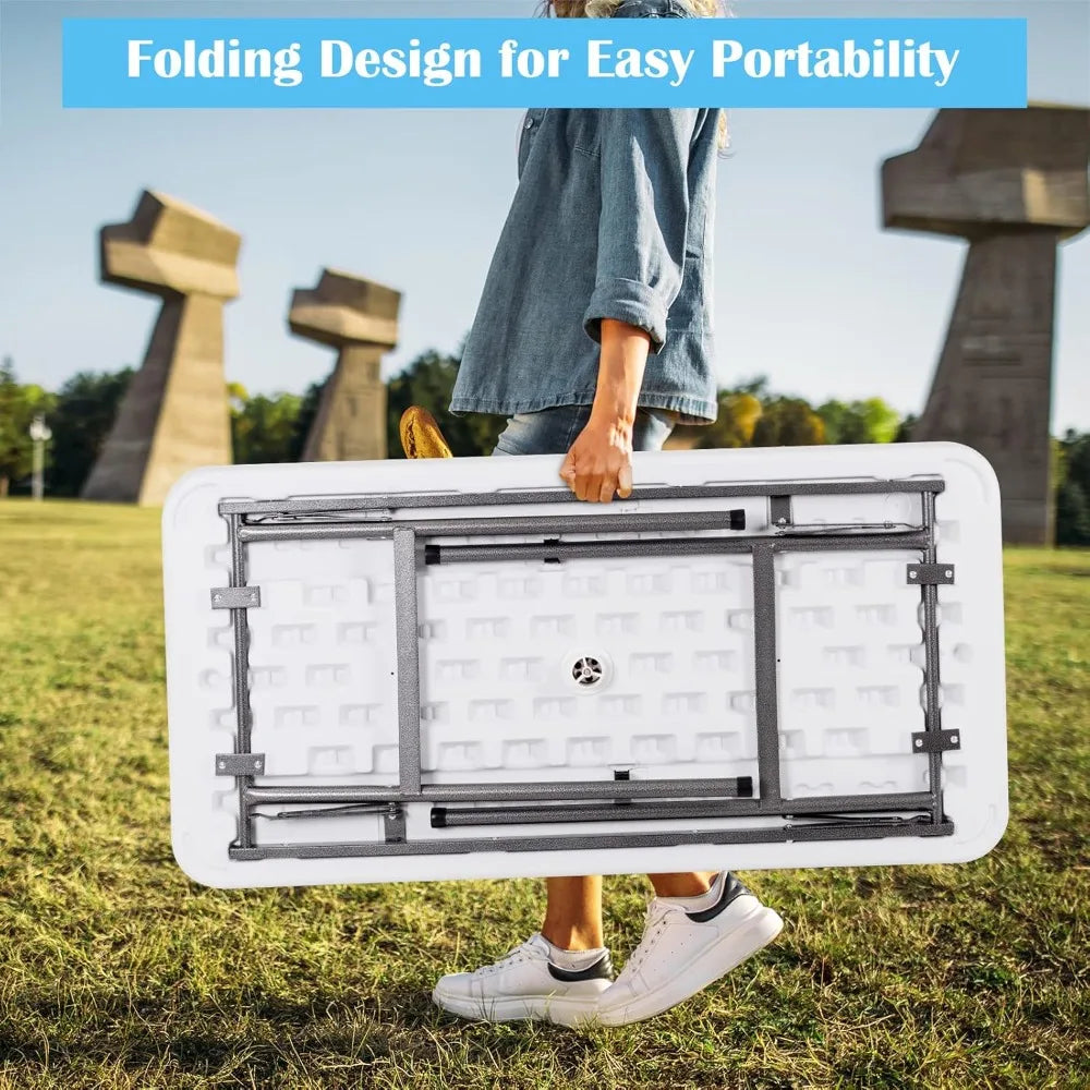 Folding Ice Cooler Table with Skirt, Drain & Bucket, Portable Buffet Beverage Server for Party, BBQ, Camping