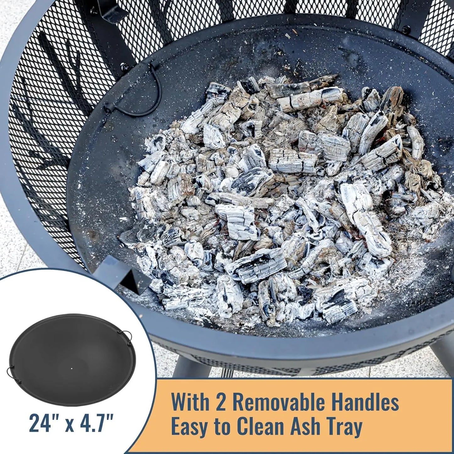 35 Inch Wood Burning Fire Pit with BBQ Grill, Heavy Duty Fire Pits Ball for Outside with Spark Screen & Removable Ash Pan,