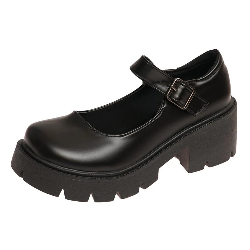 Patent Leather High Heels Mary Jane Shoes Women Japanese Style Ankle Buckle Platform Pumps Woman Punk Jk Uniform Lolita Shoes 43