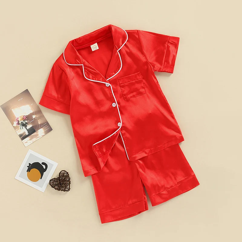 Kids 2 Pieces Pajamas Outfits Red Cow Pattern Print Colorful Short Sleeve Tops Elastic Waist Shorts Boys Girls Sleepwear Set