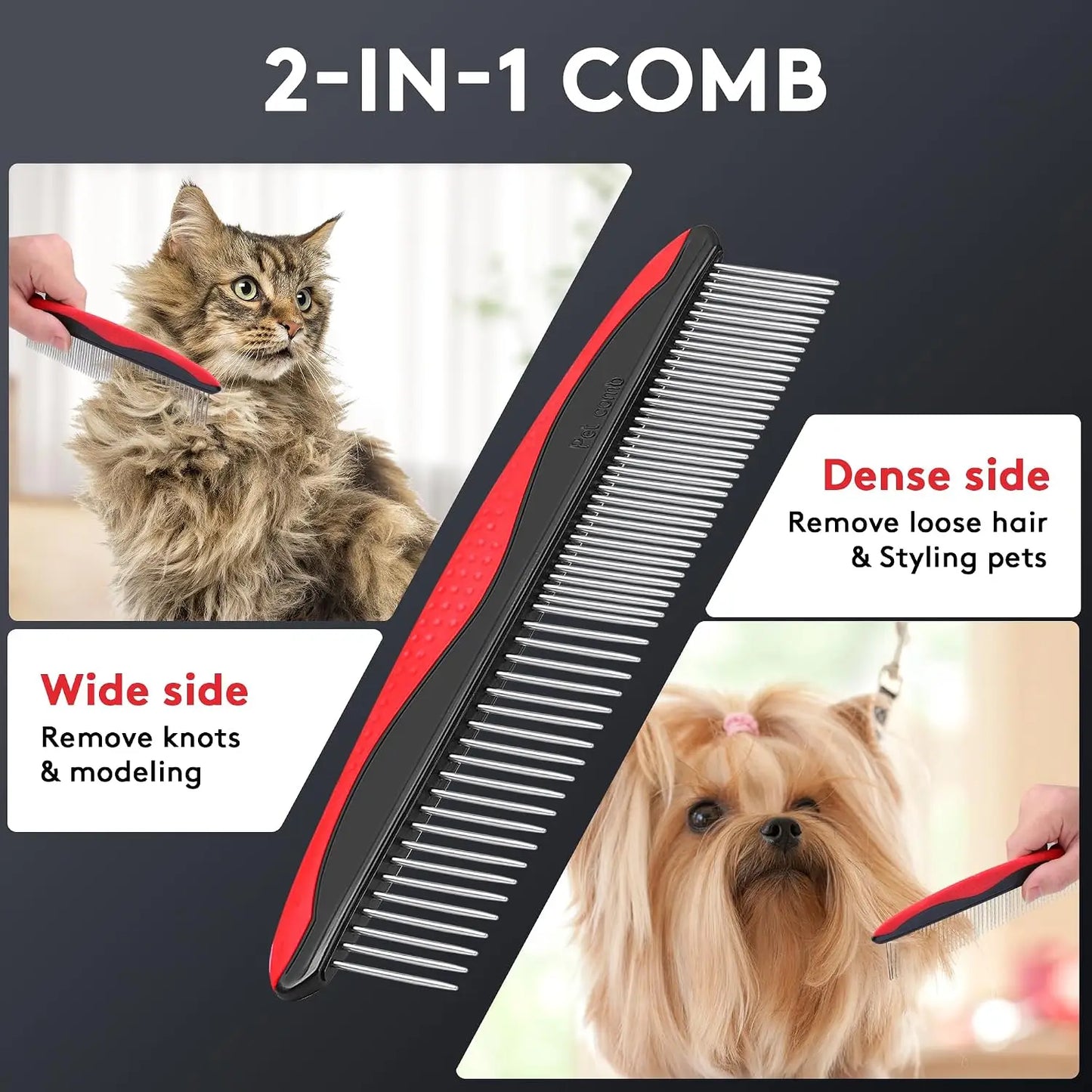 Deshedding Dog Brush for Long Haired Dogs Cats, Undercoat Rake, Dematting Tool, Metal Pet Comb, Red