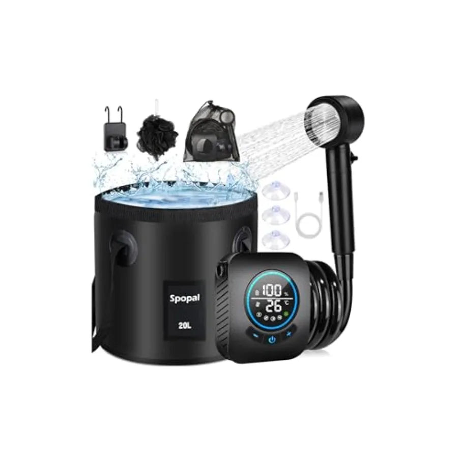 Portable Shower for Camping, [Upgraded] 8000mAh Rechargeable Camping Shower with 5 Adjustable Speeds, 4 Spray Modes