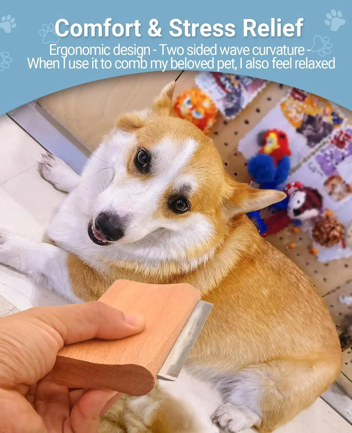 Pet Hair Removal Brush for Dogs & Cats, Reduce Shedding, Grooming Tool for Short & Long Hair, 4.3 Inch