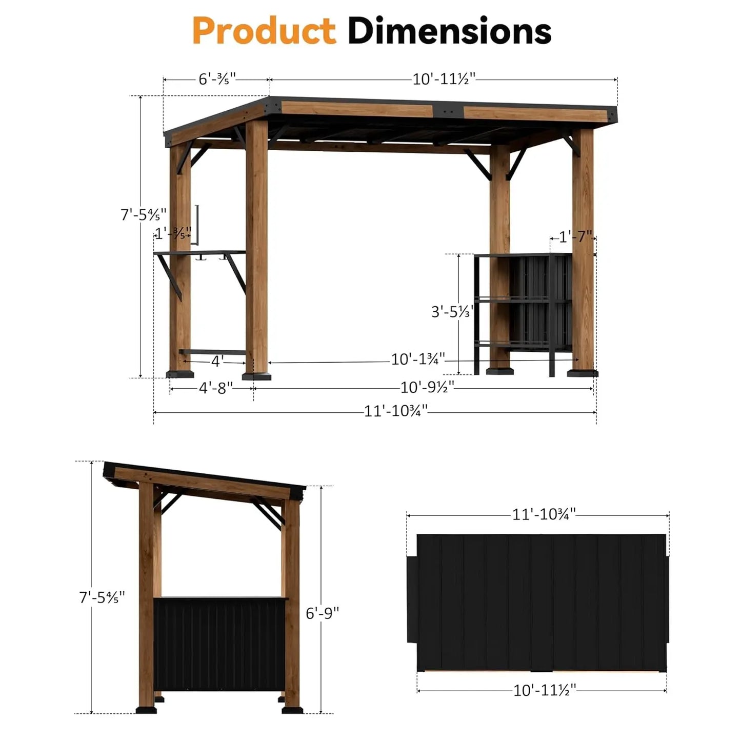 Modern Shade Woodberry Grill Gazebo 6' X 12', Cedar Wood Gazebo with Dual bar Tops & Shelves, Patio Bar with Galvanized, Custom