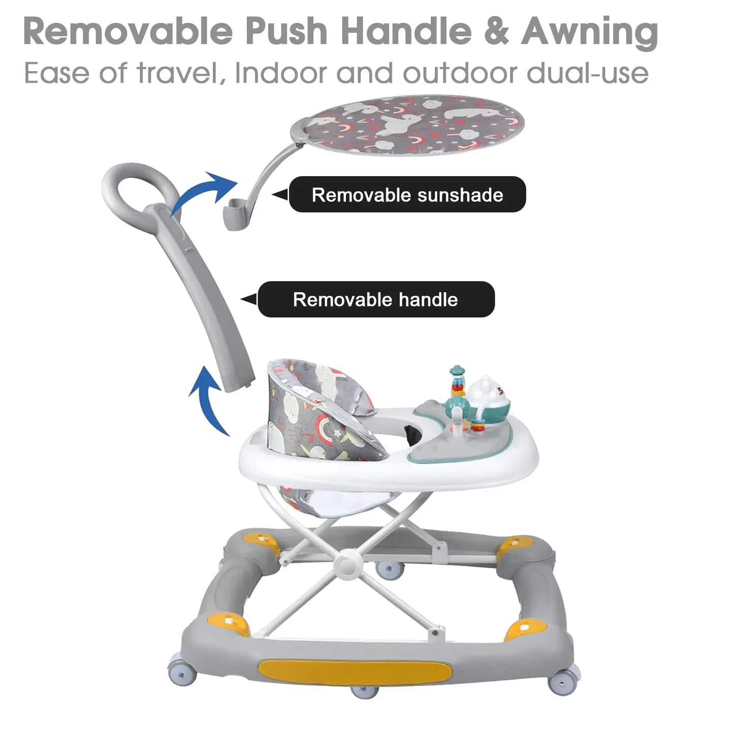 Foldable Baby Walkers With Universal Wheel Multifunction Anti-Roll Anti O-Leg Walker Handcart Learning Start Walker