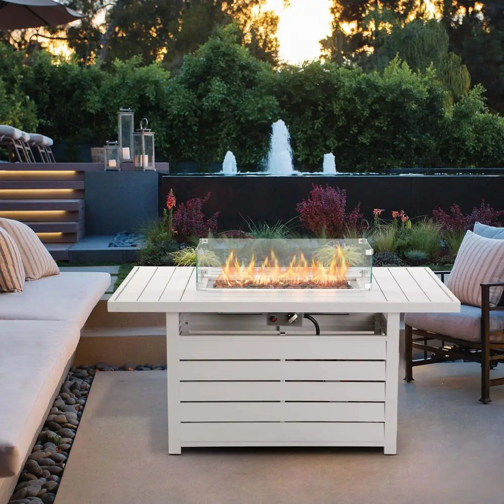 54.3 Outdoor Patio Aluminum Fire Pit Table, 50000 BTU CSA Certified Propane Gas Fire Pit, Rectangular Fire Table w Stainless Bu