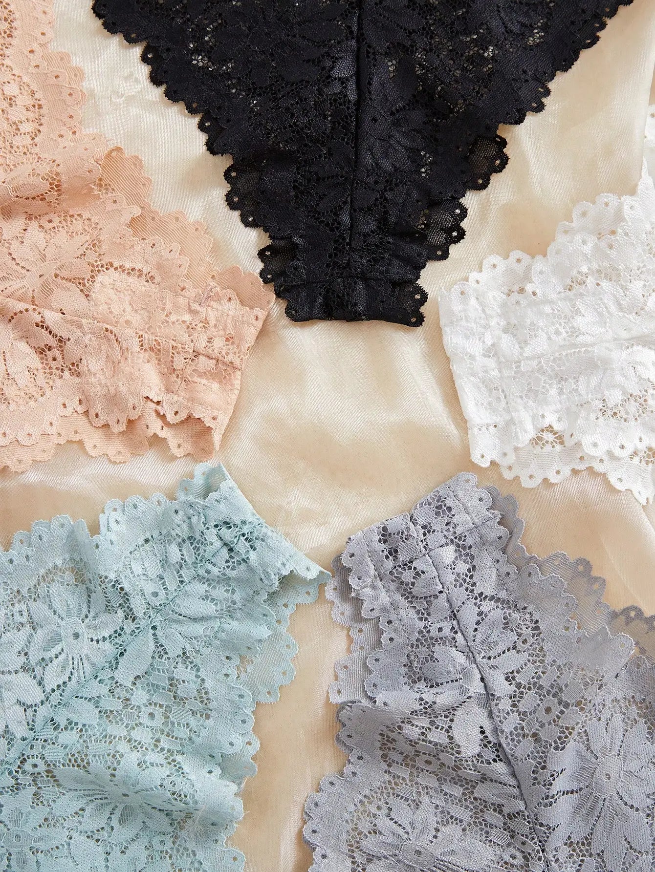 5 Sets Women Lace Bra And Brief Set With Padded Cup Thin Strap