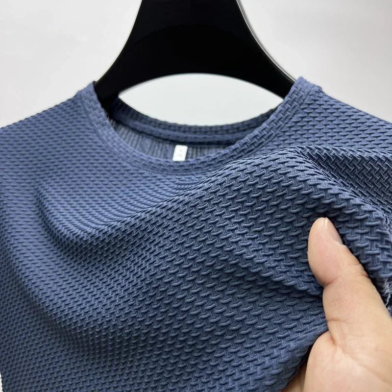 Summer Ice Silk High-End Solid Color High Quality Short Sleeve T Shirts Men's Breathable Fashion T-Shirt Male Brand Clothes