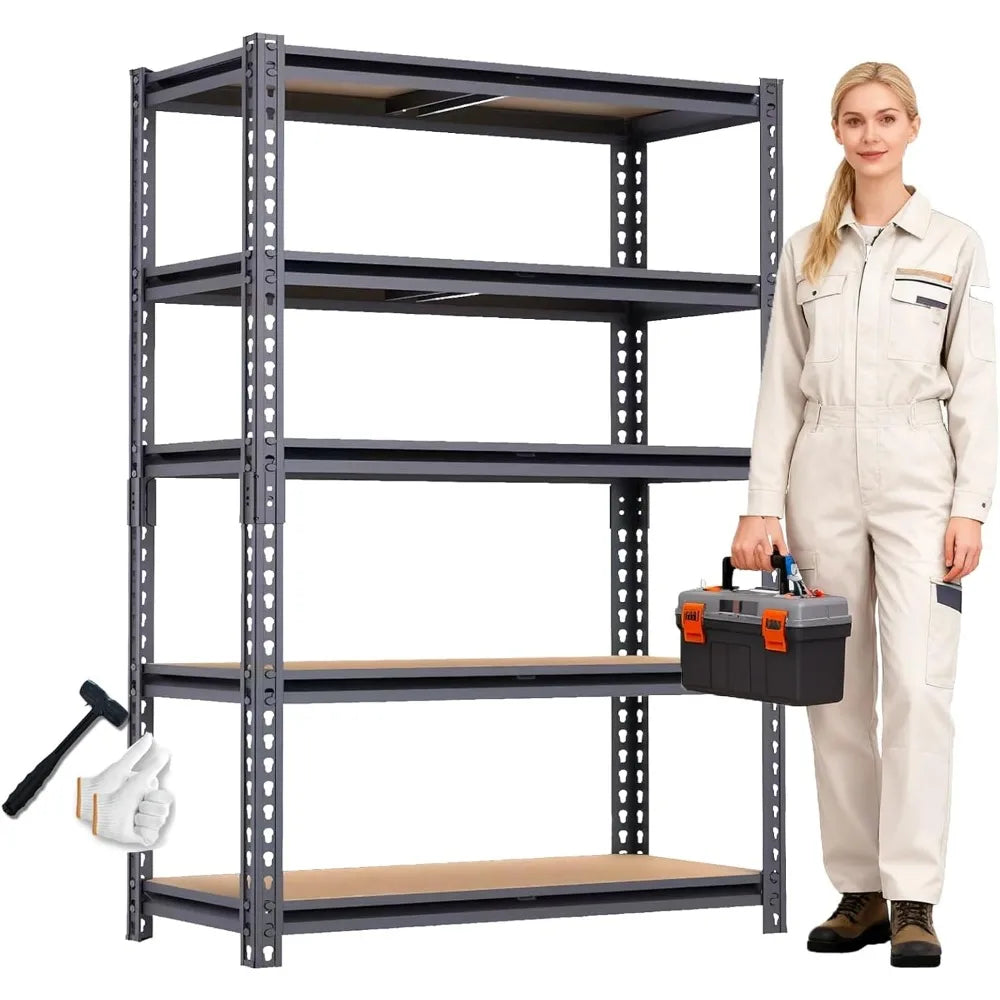 Garage Shelving, 2400 LBS Metal Storage Shelves, 12" x 28'' x 60'' Heavy Duty Shelf, Adjustable Shelving Rack