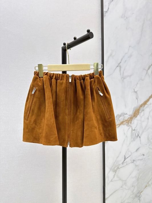 Women's Leather Mini Skirt with Elastic Waist Zipper Solid Color Fashionable Elegant Autumn Winter Style 26702134