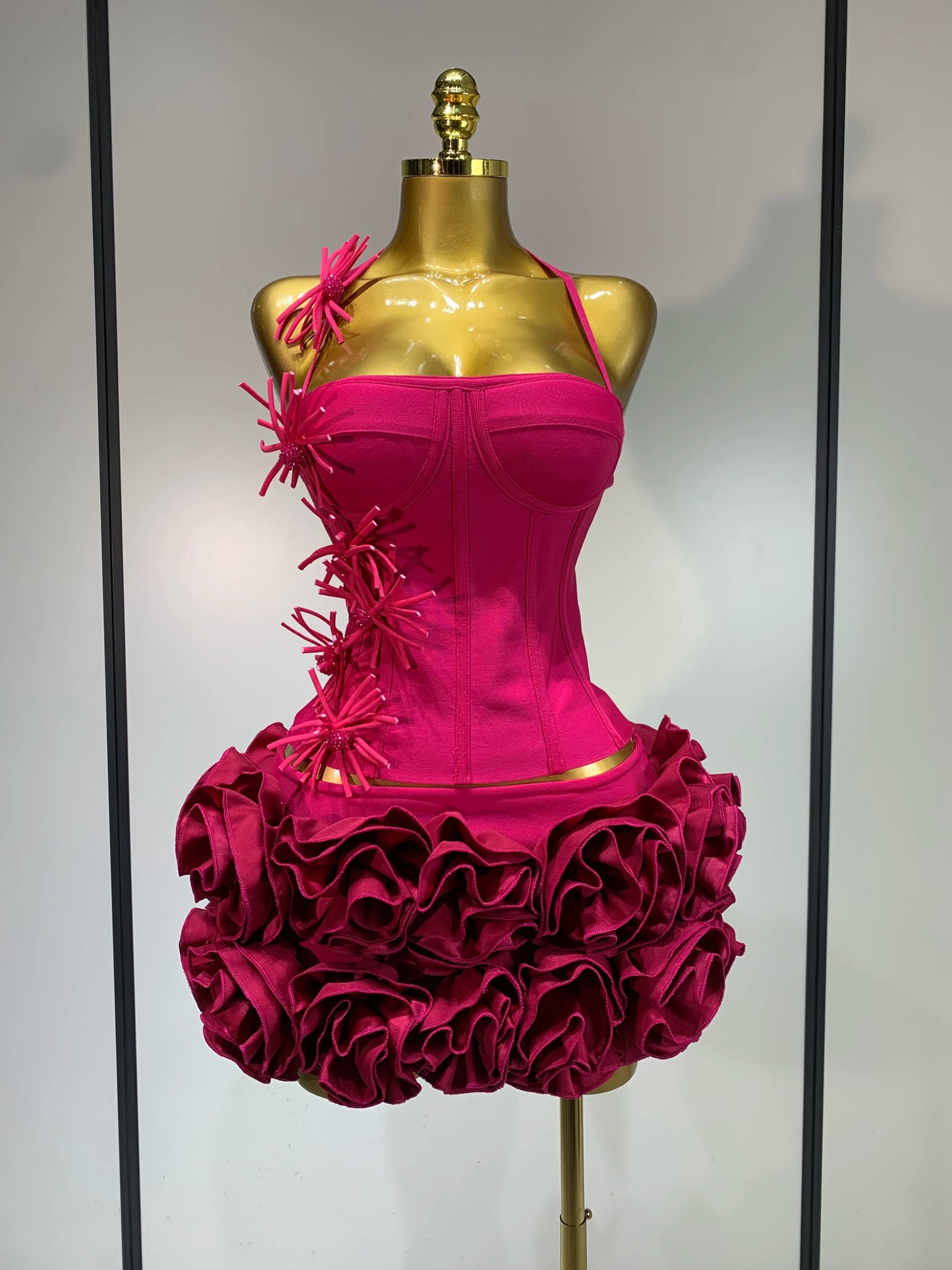 Women Fashion Sexy Halter Prom Gown Celebrity Club Two Piece Set Cocktail Elegant Luxury Birthday Party Red Black Bandage Outfit