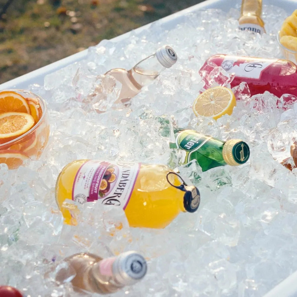 Folding Ice Cooler Table with Skirt, Drain & Bucket, Portable Buffet Beverage Server for Party, BBQ, Camping