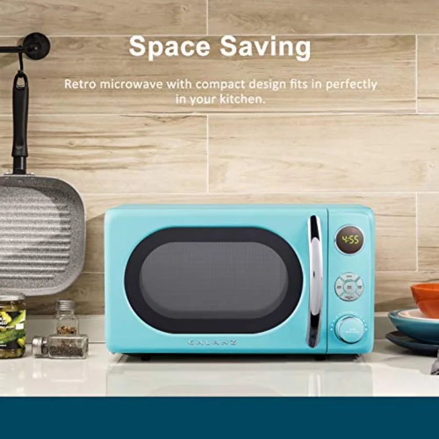 Retro Microwave Oven with LED Lighting Pull Handle Design Child Lock Bebop Color Energy Efficient