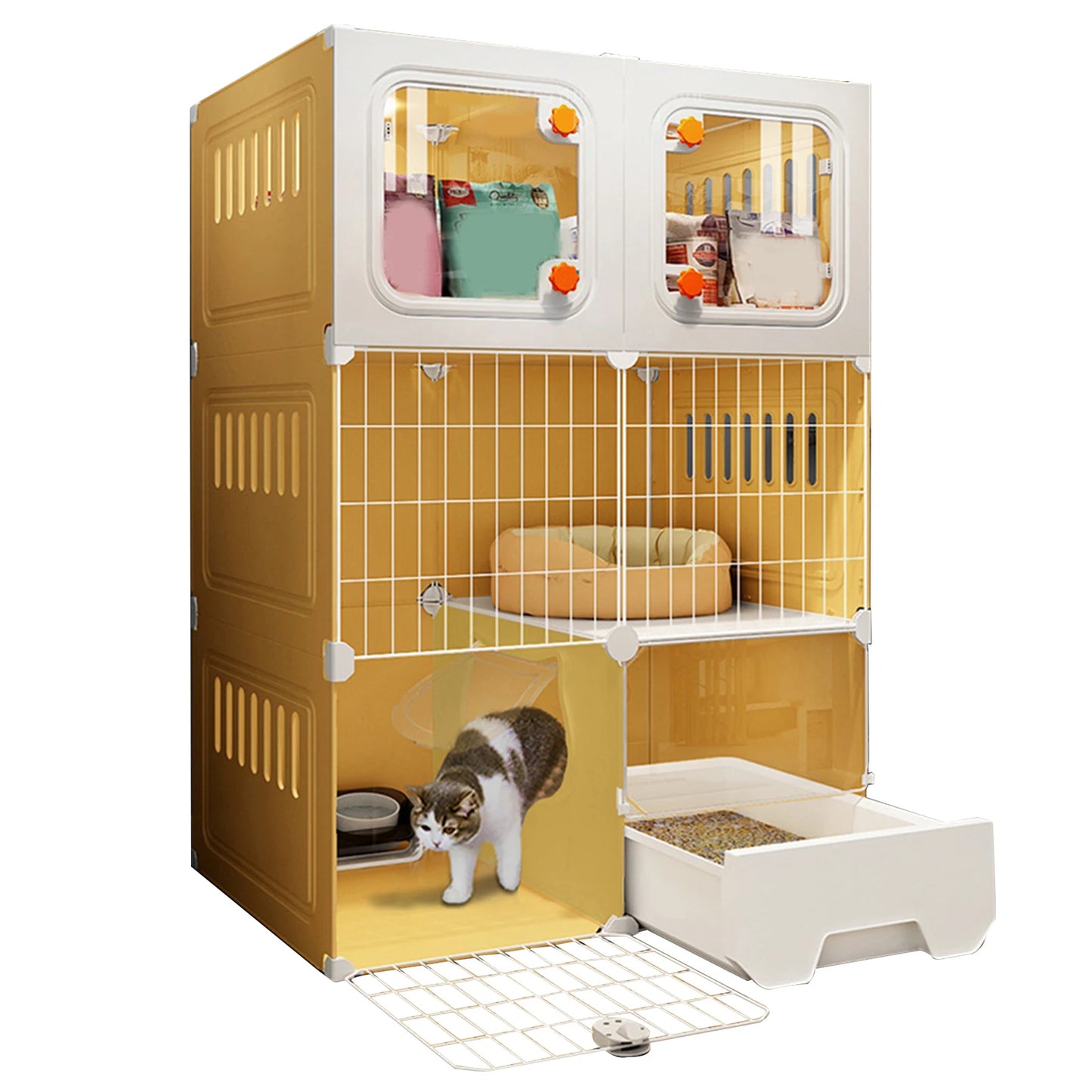Large Cat Cage Indoor Metal Wire Cat Enclosure with Storage Cube Cat Bed Cat Crate Indoor Catio Scratcher Cats Litter Box