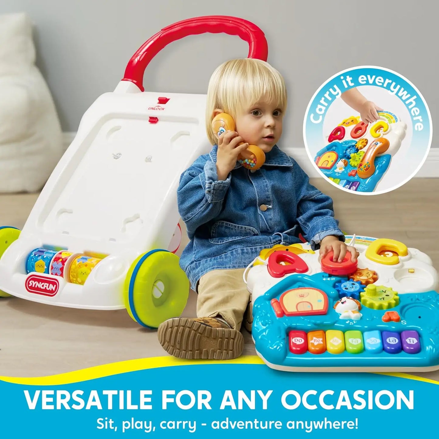 JOYFY Baby Learning Walker 2 in 1 Sit to Stand Learning Toys for Baby Toys 6-12 Months Educational Present Push Walker Gift