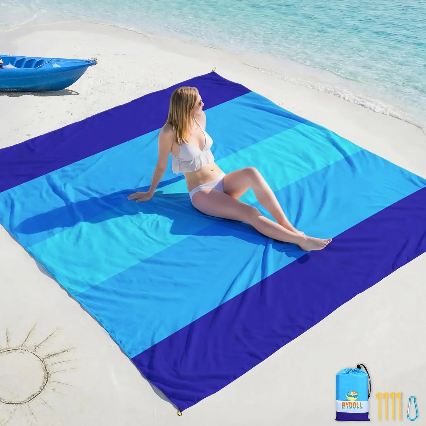 Oversized Beach Blanket 78x81 for 4-7 Adults, Lightweight Waterproof Sandproof Mat for Camping Travel Picnic
